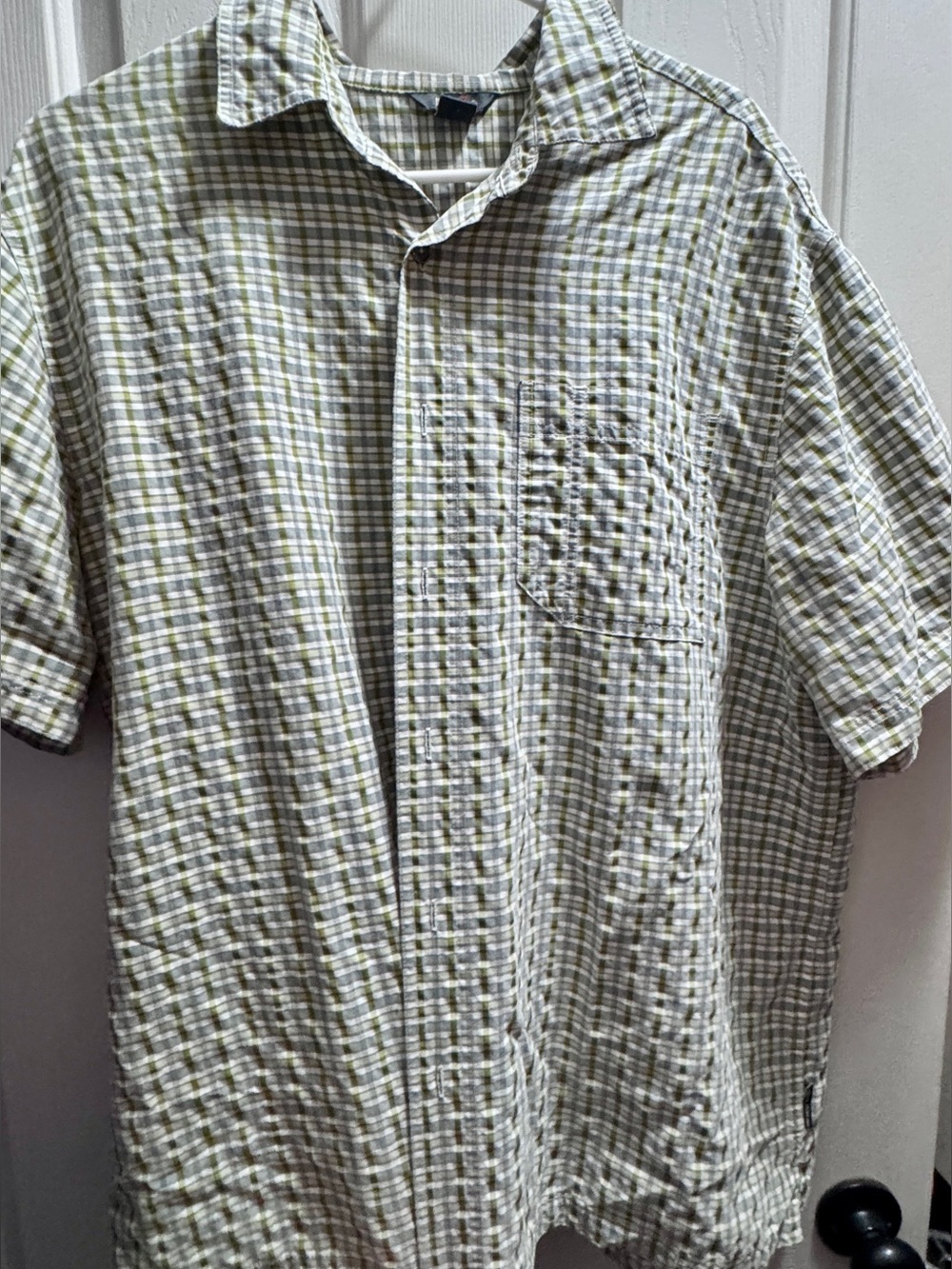 Royal Robbins Olive Green and White Plaid Short Sleeve Button Shirt